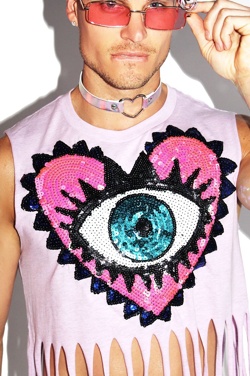 Eye Heart Fringe Crop Tank-Lilac