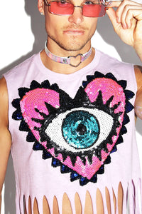 Eye Heart Fringe Crop Tank-Lilac
