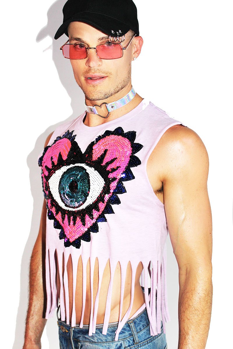 Eye Heart Fringe Crop Tank-Lilac