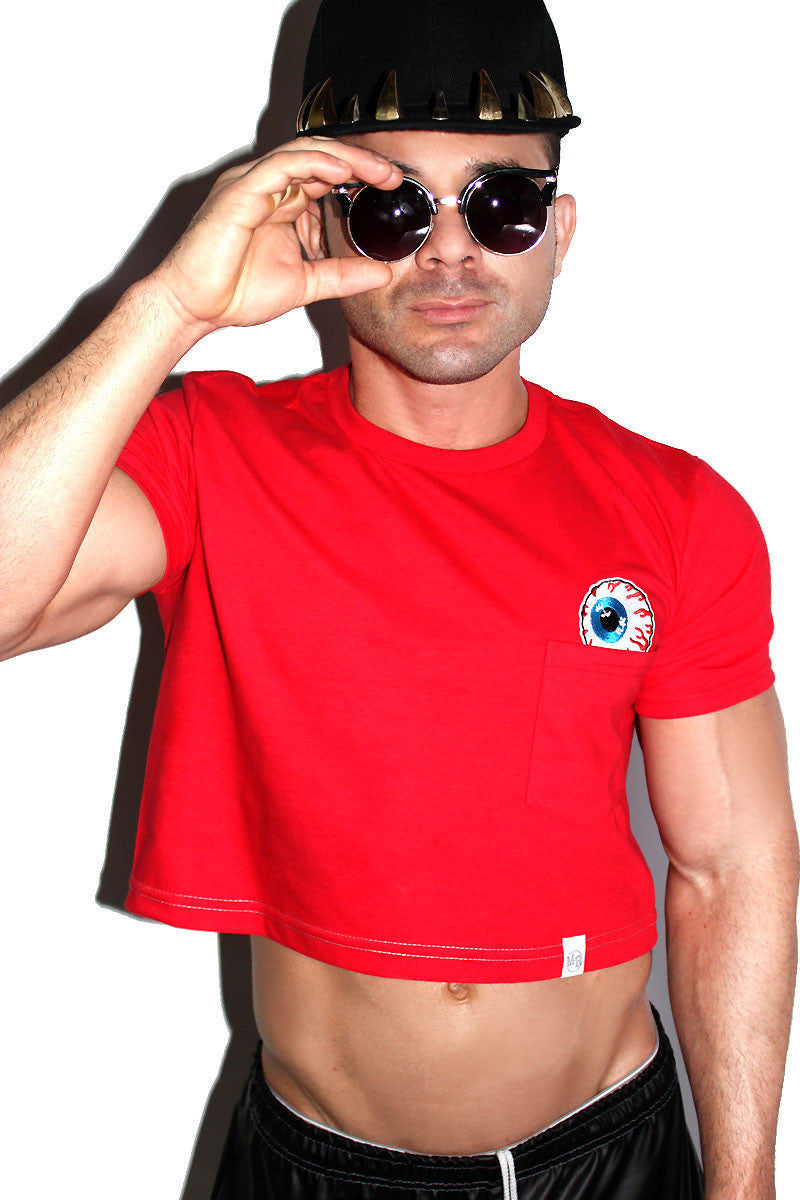 Eye See You Crop Pocket Tee-Red