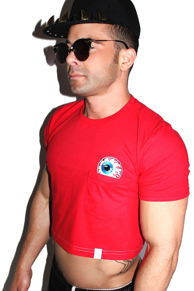 Eye See You Crop Pocket Tee-Red