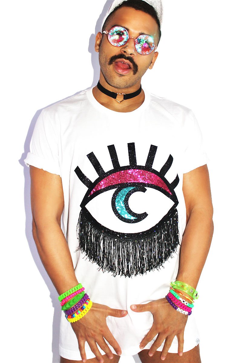 Moon Eye Fringe Oversize Tee-White