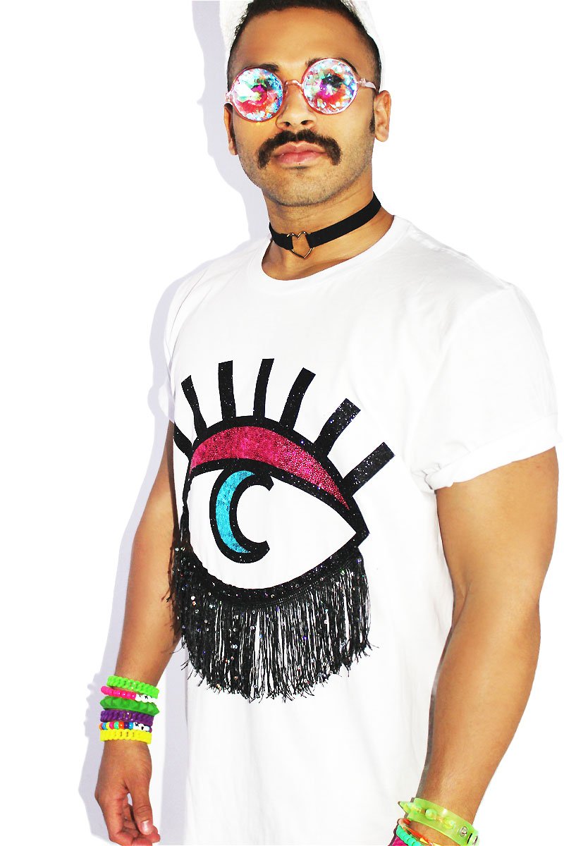 Moon Eye Fringe Oversize Tee-White