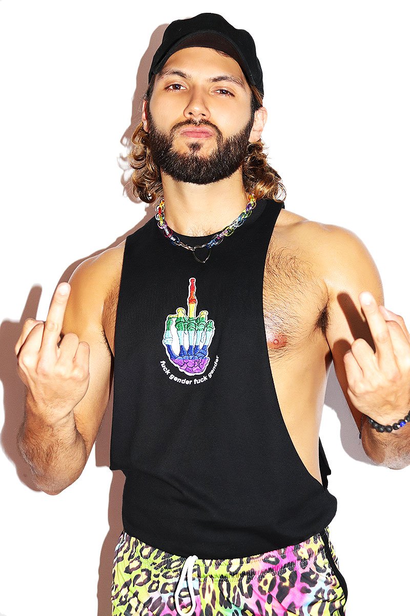 Fuck Gender Low Arm Tank-Black