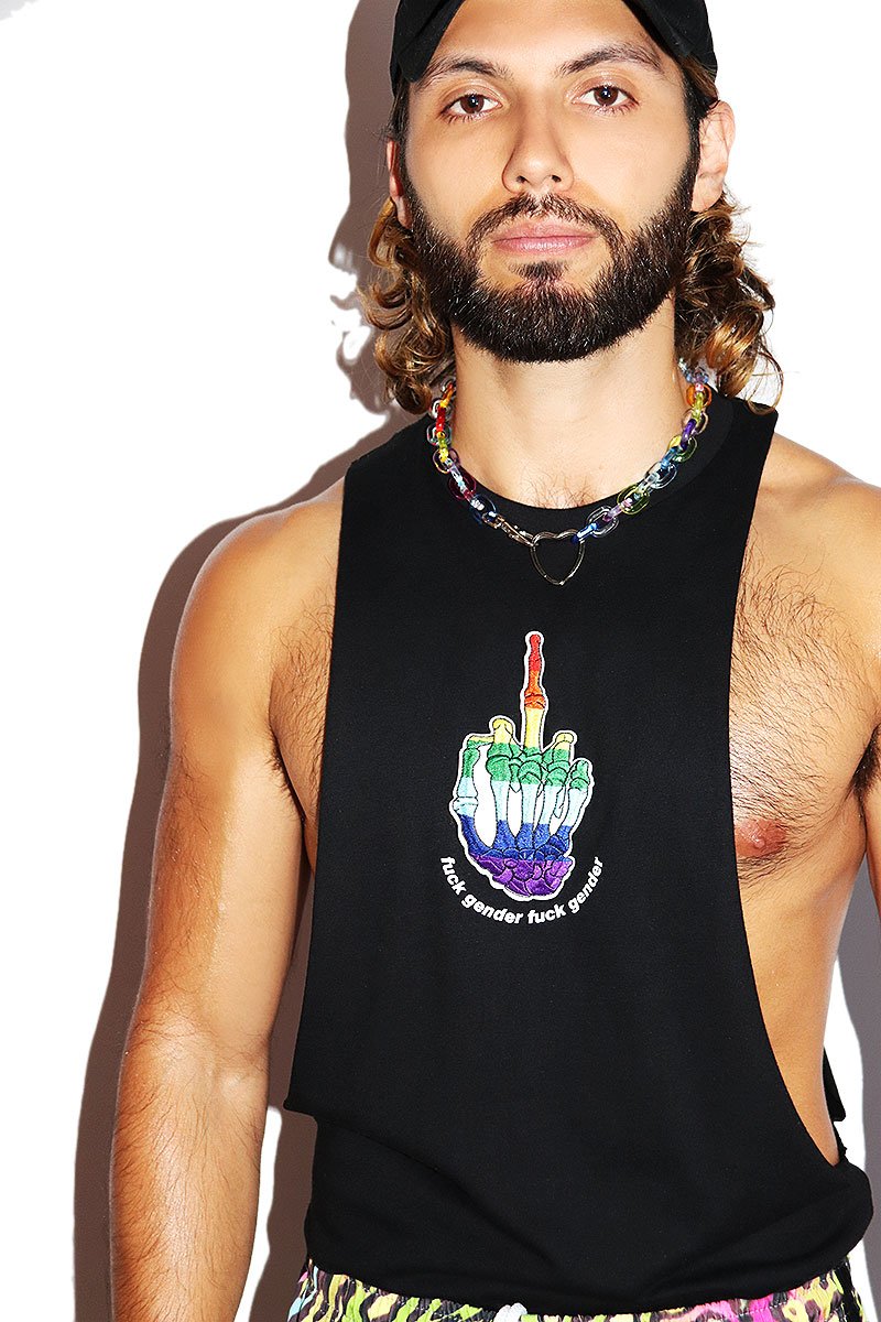 Fuck Gender Low Arm Tank-Black