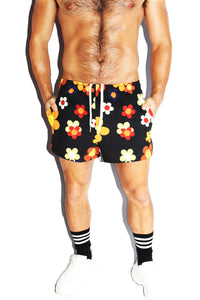 Fall Florals All Over Active Shorts- Black