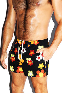 Fall Florals All Over Active Shorts- Black