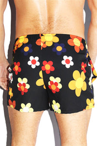 Fall Florals All Over Active Shorts- Black