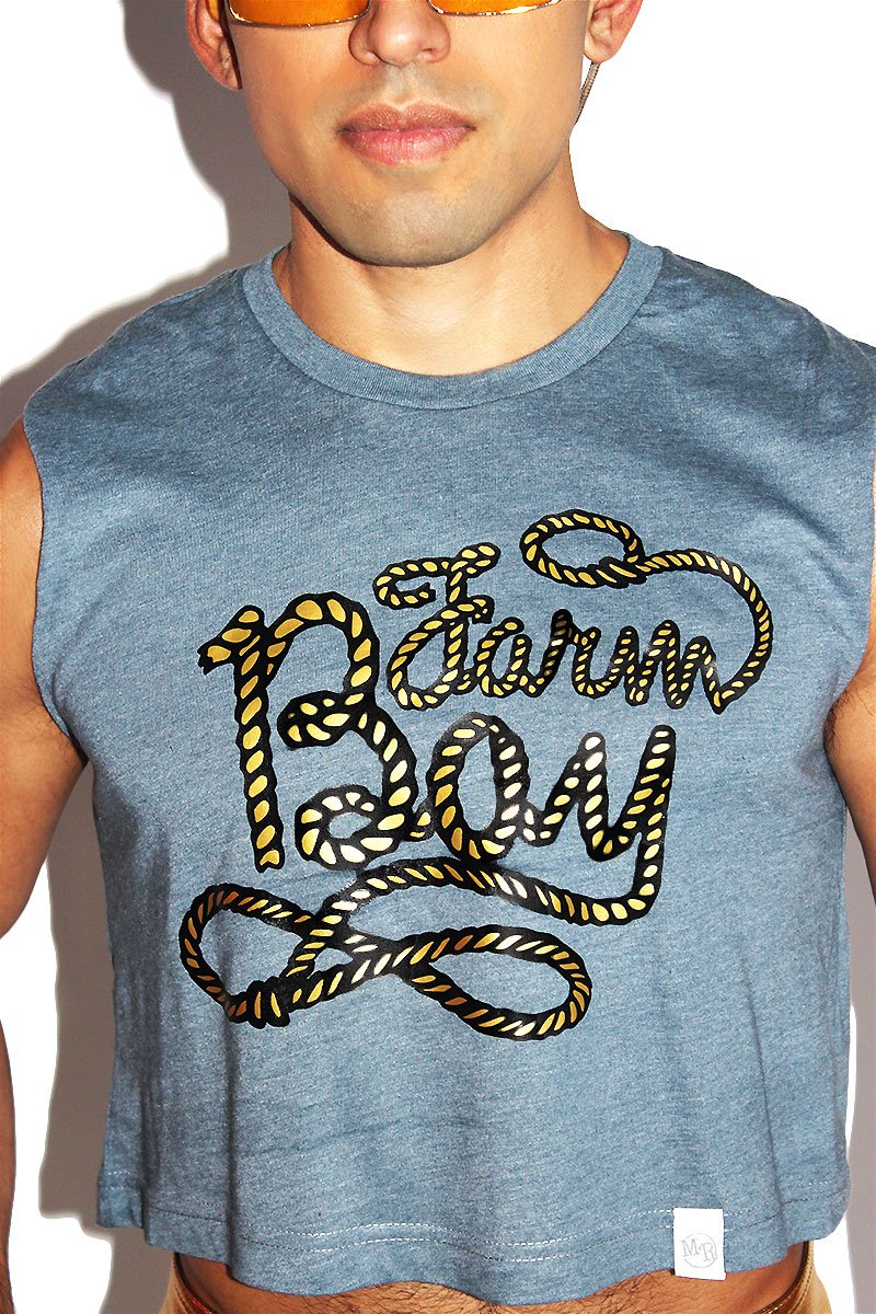 Farm Boy Crop Tank- Light Blue Heather