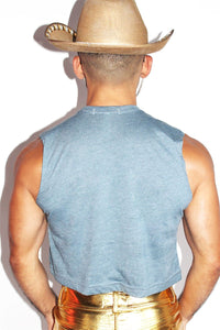Farm Boy Crop Tank- Light Blue Heather