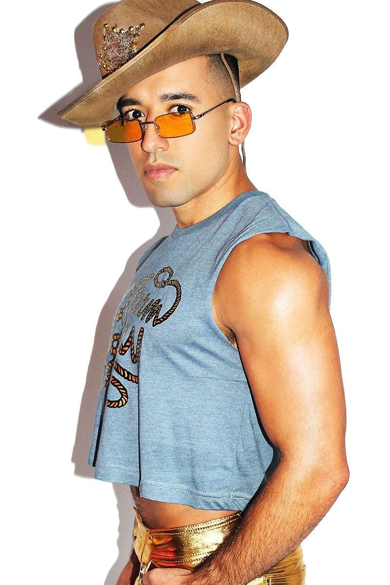 Farm Boy Crop Tank- Light Blue Heather