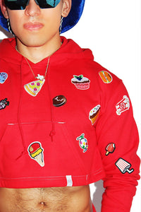 Fast Food Crop Hoodie-Red