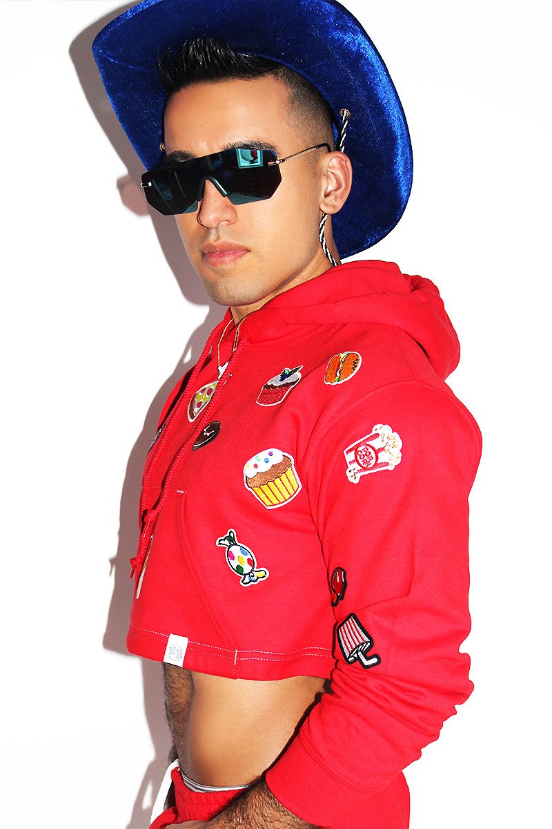 Fast Food Crop Hoodie-Red