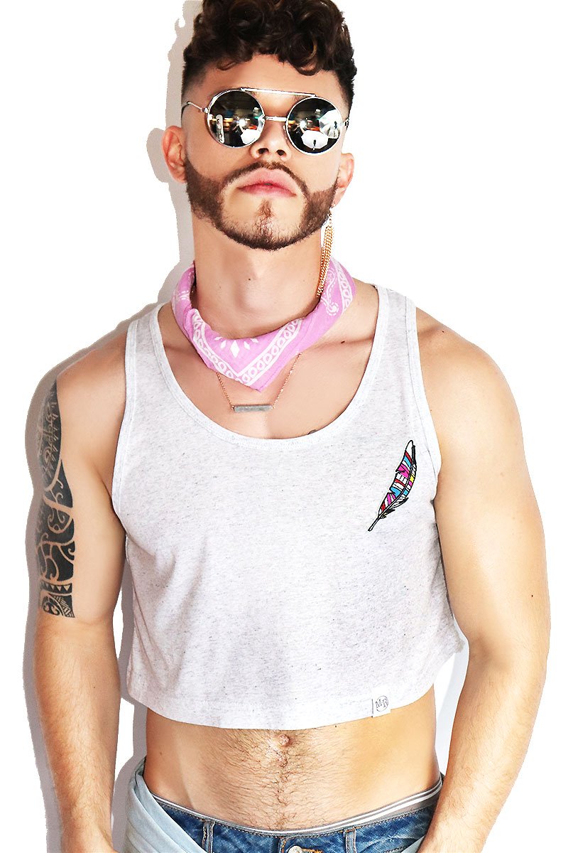 Feather Crop Racerback Tank-White Fleck