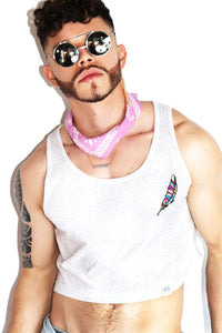 Feather Crop Racerback Tank-White Fleck