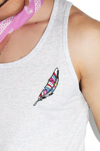Feather Crop Racerback Tank-White Fleck