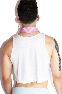 Feather Crop Racerback Tank-White Fleck