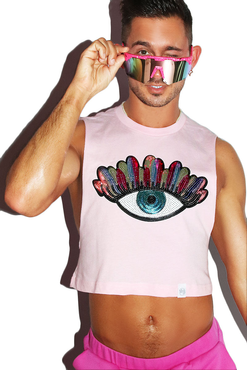 Bashful Lashes Crop Low Armhole Tank- Pink