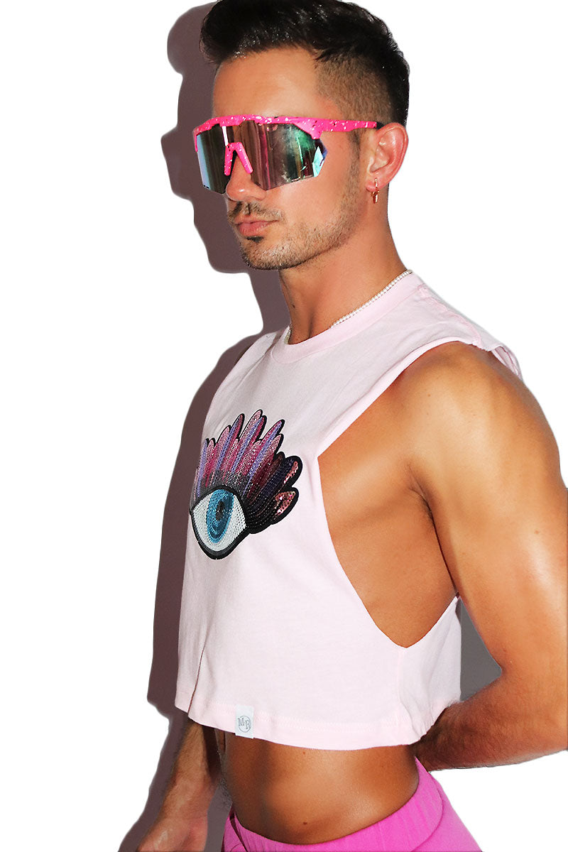 Bashful Lashes Crop Low Armhole Tank- Pink