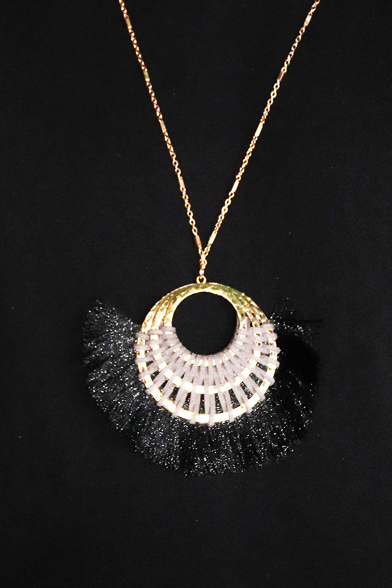 Feather Moon Necklace - Black