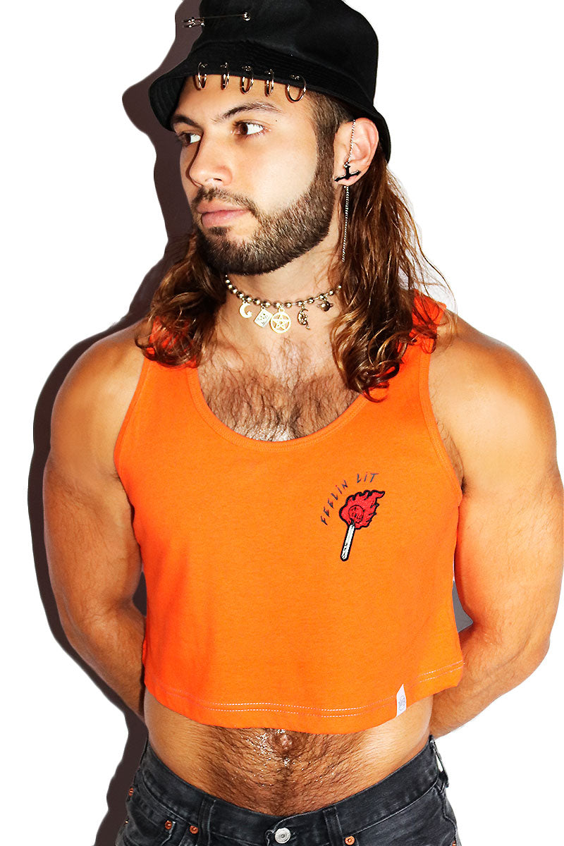 Feeling Lit Crop Racerback Tank- Orange