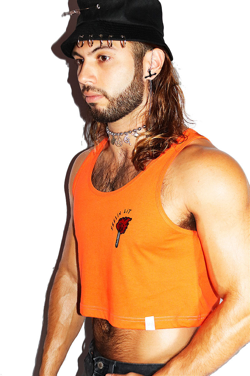 Feeling Lit Crop Racerback Tank- Orange
