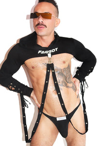 Faggot Laceup Slim Extreme Long Sleeve Crop Tee- Black
