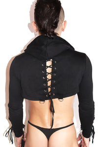 Faggot Laceup Slim Extreme Long Sleeve Crop Tee- Black