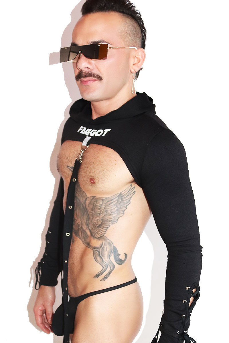 Faggot Laceup Slim Extreme Long Sleeve Crop Tee- Black