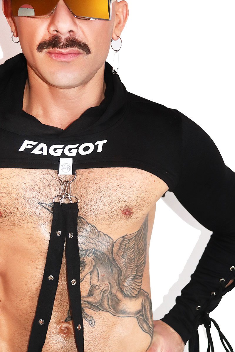 Faggot Laceup Slim Extreme Long Sleeve Crop Tee- Black