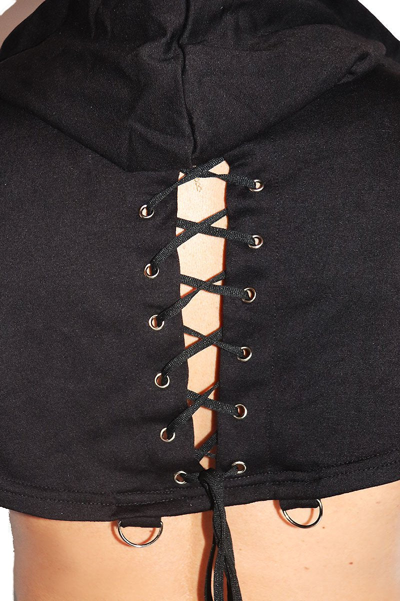 Faggot Laceup Slim Extreme Long Sleeve Crop Tee- Black