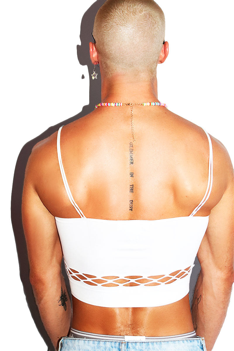 Flaming Dice Strap Cutout Crop Tank- White
