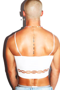 Flaming Dice Strap Cutout Crop Tank- White