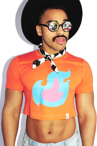 Flaming Homo Crop Tee- Orange