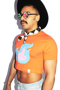 Flaming Homo Crop Tee- Orange