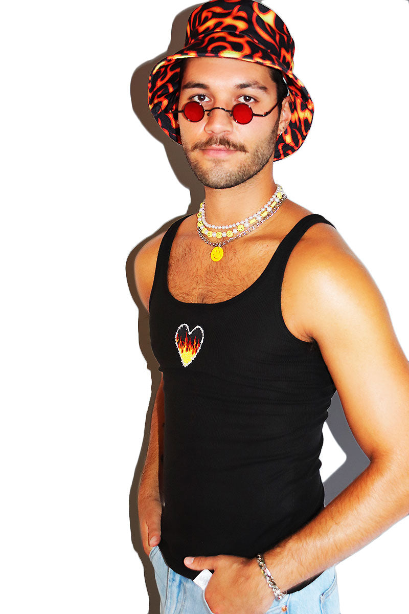 Burning Heart Desires Rib Knit Tank-Black