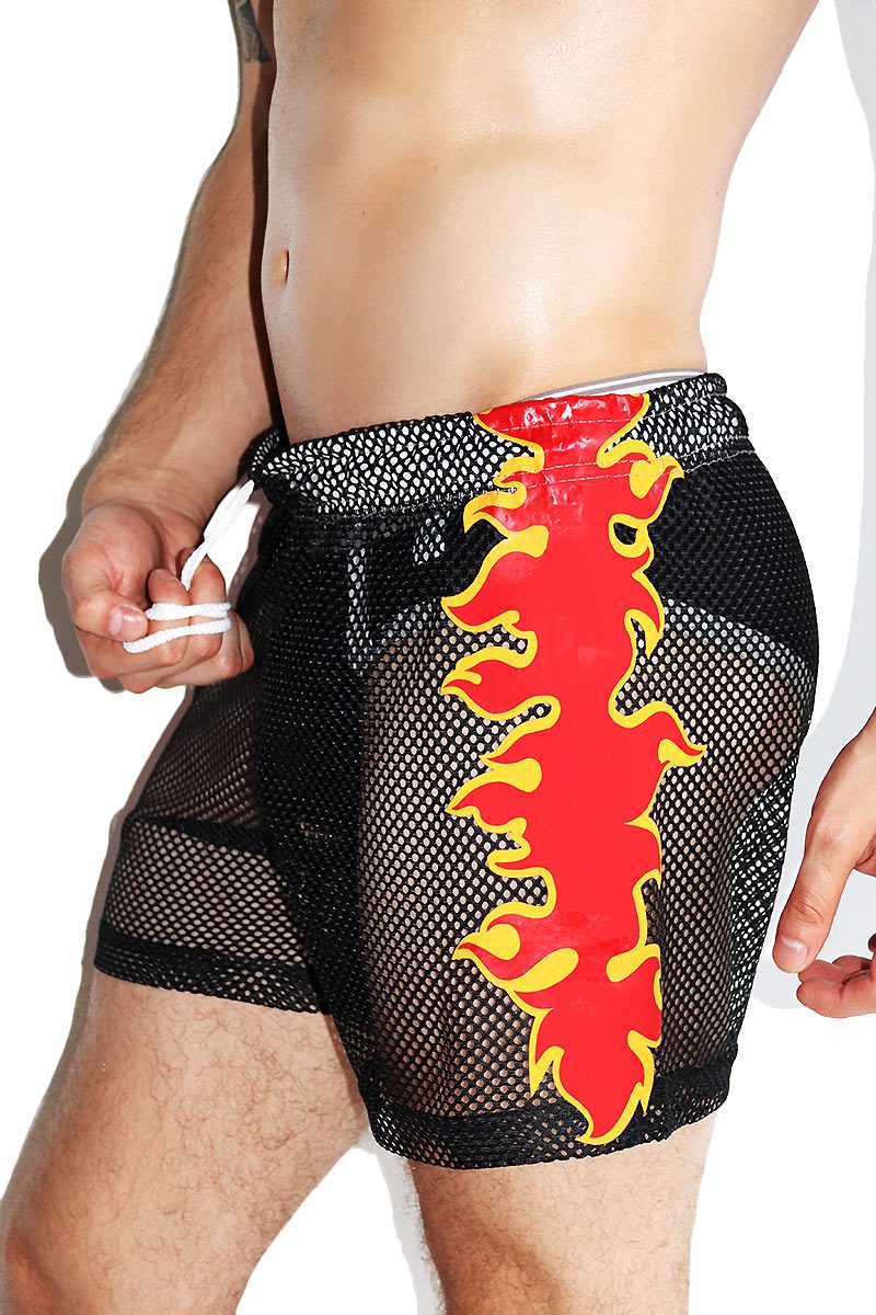 Flamin' Hot Mesh Athletic Shorts-Black