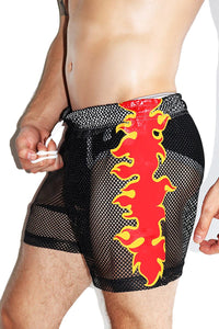 Flamin' Hot Mesh Athletic Shorts-Black
