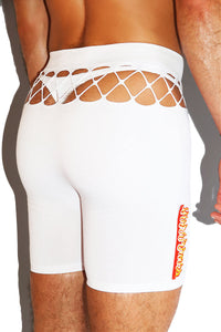 Flames Strap Cutout Biker Shorts- White