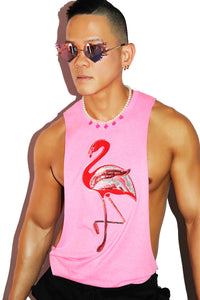 Florida Flamingo Low Arm Tank- Neon Pink