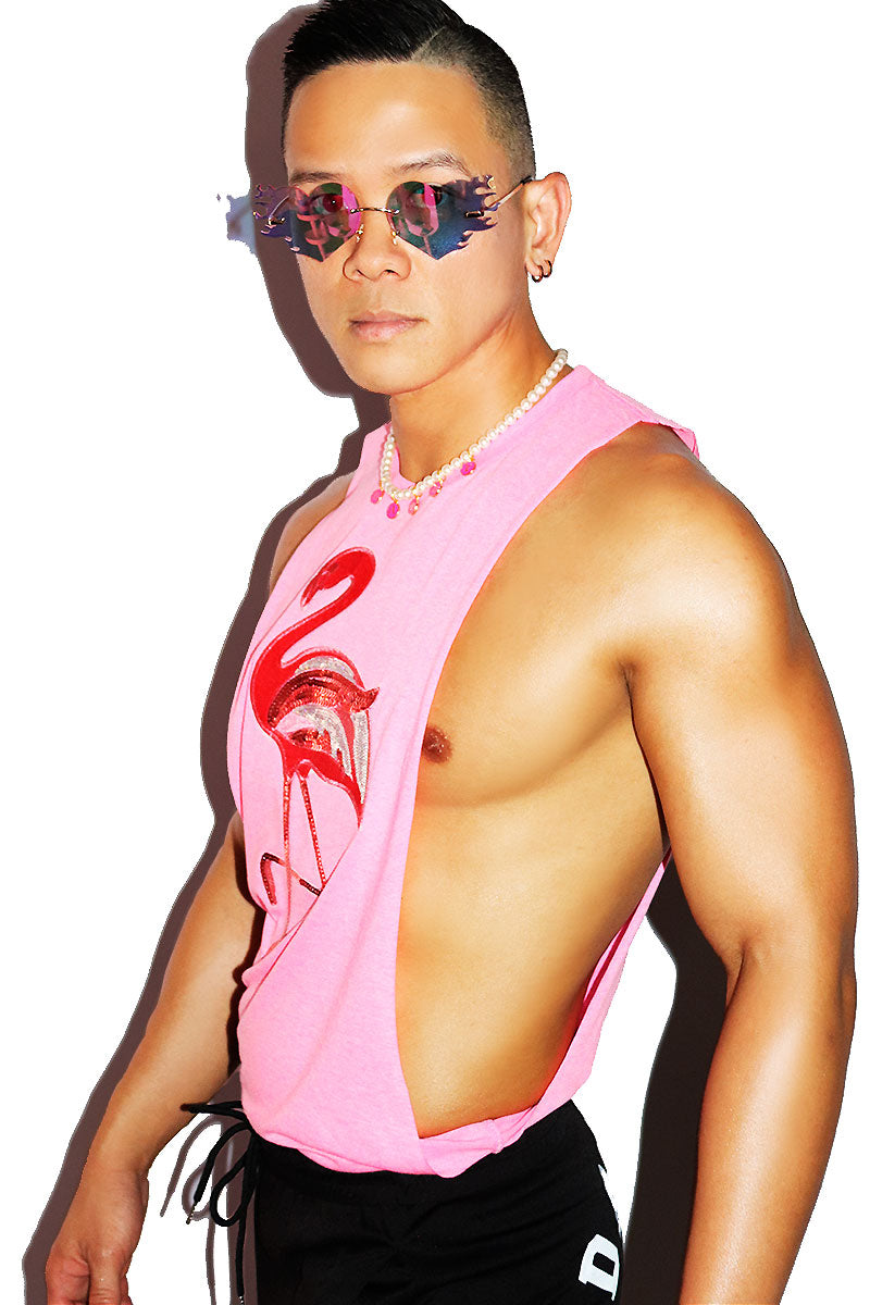 Florida Flamingo Low Arm Tank- Neon Pink