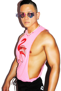 Florida Flamingo Low Arm Tank- Neon Pink