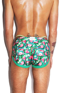 Flamingo Swim Shorty Running Shorts- Green