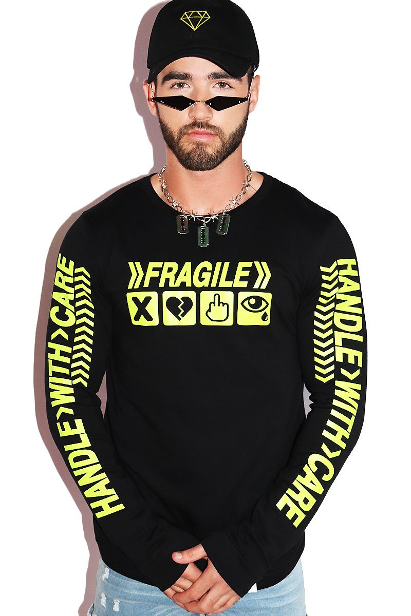 Handle With Care Long Sleeve Tee- Black