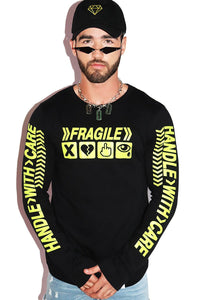Handle With Care Long Sleeve Tee- Black