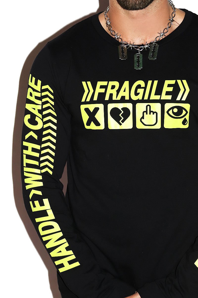 Handle With Care Long Sleeve Tee- Black