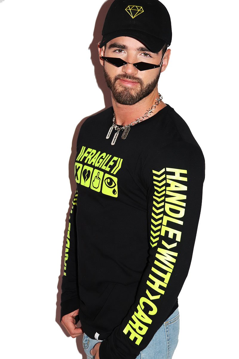 Handle With Care Long Sleeve Tee- Black
