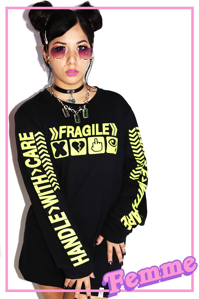 Fragile Long Sleeve Unisex Tee-Black