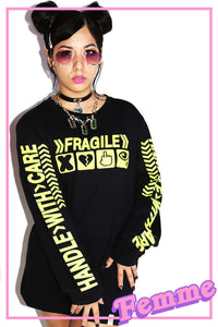 Fragile Long Sleeve Unisex Tee-Black