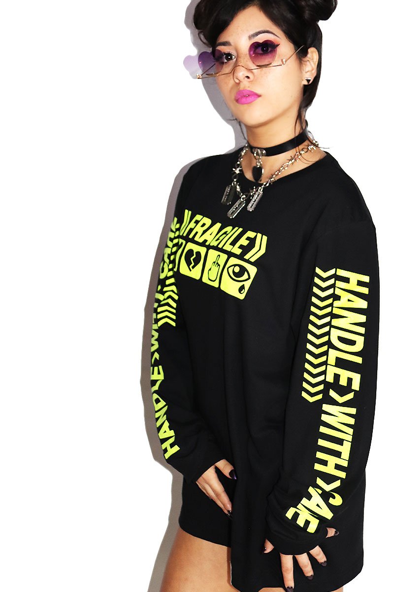 Fragile Long Sleeve Unisex Tee-Black